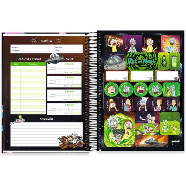 Caderno Universitário Capa Dura, 10 x 1, 160 folhas, Rick & Morty, 2644640, Spiral Rem - PT 1 UN