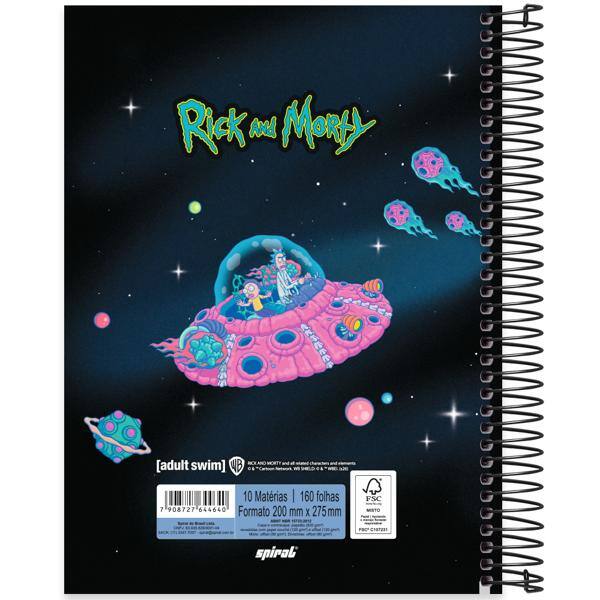 Caderno Universitário Capa Dura, 10 x 1, 160 folhas, Rick & Morty, 2644640, Spiral Rem - PT 1 UN