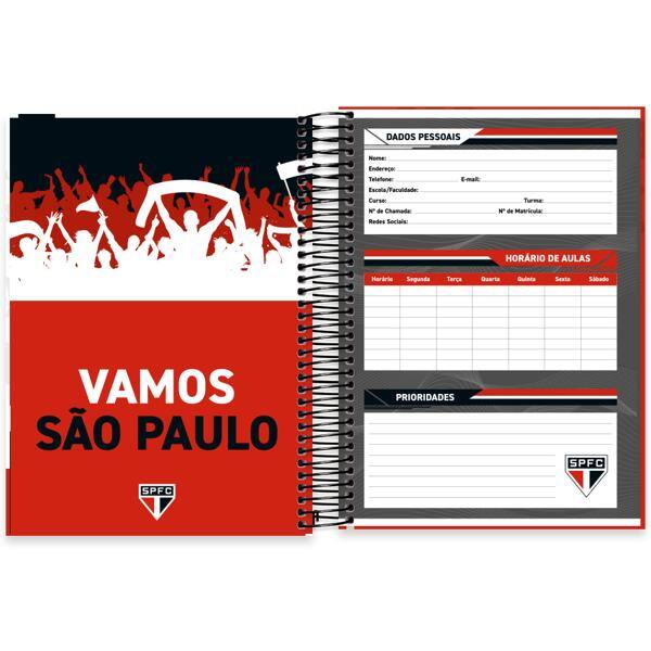 Caderno Universitário Capa Dura, 10 x 1, 160 folhas, São Paulo, 2640130, Spiral SPFC - PT 1 UN