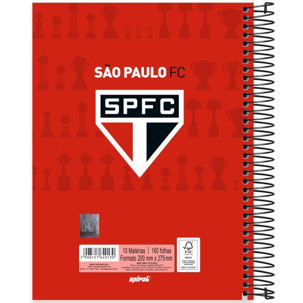 Caderno Universitário Capa Dura, 10 x 1, 160 folhas, São Paulo, 2640130, Spiral SPFC - PT 1 UN