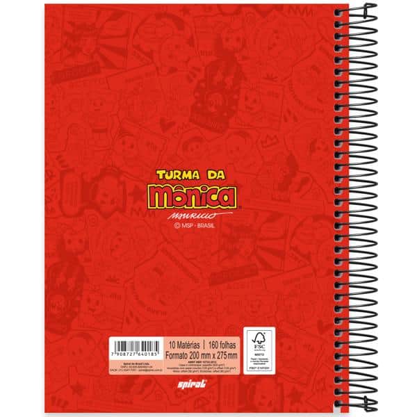 Universitário Capa Dura, 10 x 1, 160 Folhas, Turma da Mônica, Mônica, 2640185, Spiral Tdm - PT 1 UN