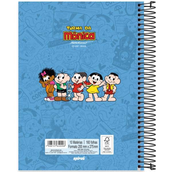 Universitário Capa Dura, 10 x 1, 160 Folhas, Turma da Mônica, 2640208, Spiral Tdm - PT 1 UN