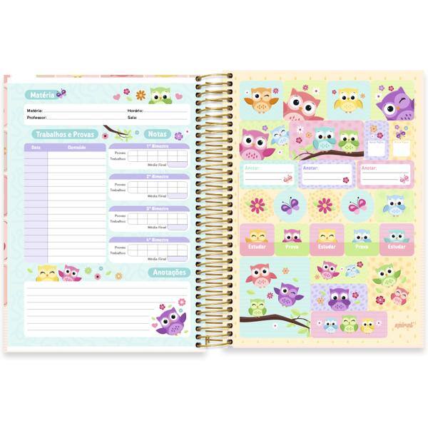 Caderno Universitário Capa Dura, 10 x 1, 160 Folhas, Corujinhas, 2638168, Spiral Cor - PT 1 UN