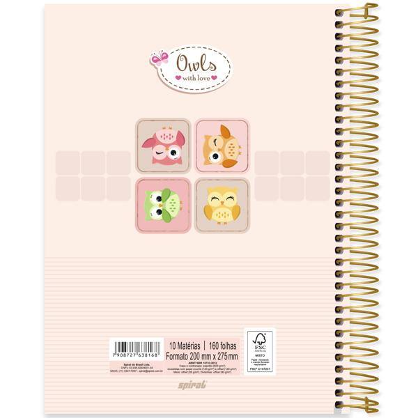 Caderno Universitário Capa Dura, 10 x 1, 160 Folhas, Corujinhas, 2638168, Spiral Cor - PT 1 UN