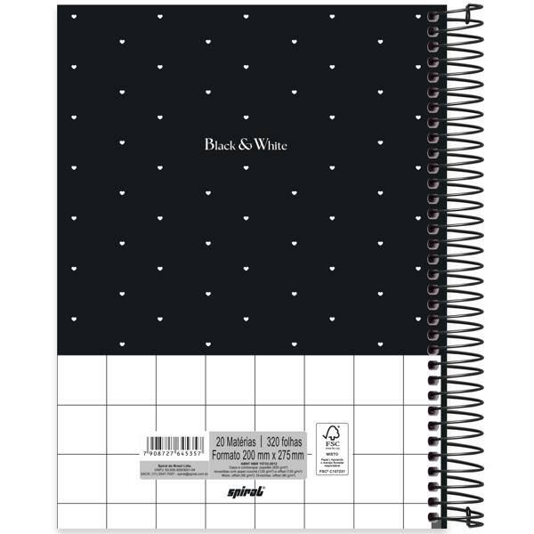 Caderno Universitário Capa Dura, 20 x 1, 320 Folhas, Black & White, 2645357, Spiral B&W - PT 1 UN