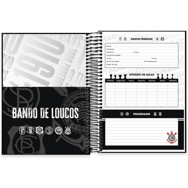 Caderno Universitário Capa Dura, 20 x 1, 320 Folhas, Corinthians, 2640383, Spiral Sccp - PT 1 UN