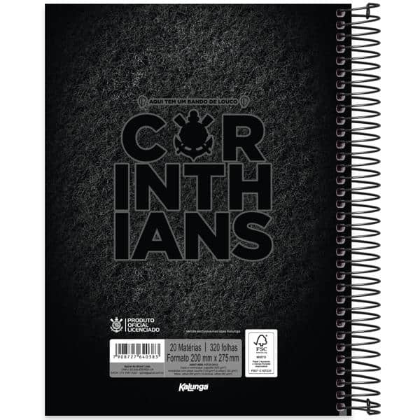 Caderno Universitário Capa Dura, 20 x 1, 320 Folhas, Corinthians, 2640383, Spiral Sccp - PT 1 UN