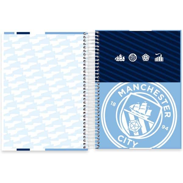 Caderno Universitário Capa Dura, 20 x 1, 320 Folhas, Manchester City, 2640420, Spiral Mc - PT 1 UN