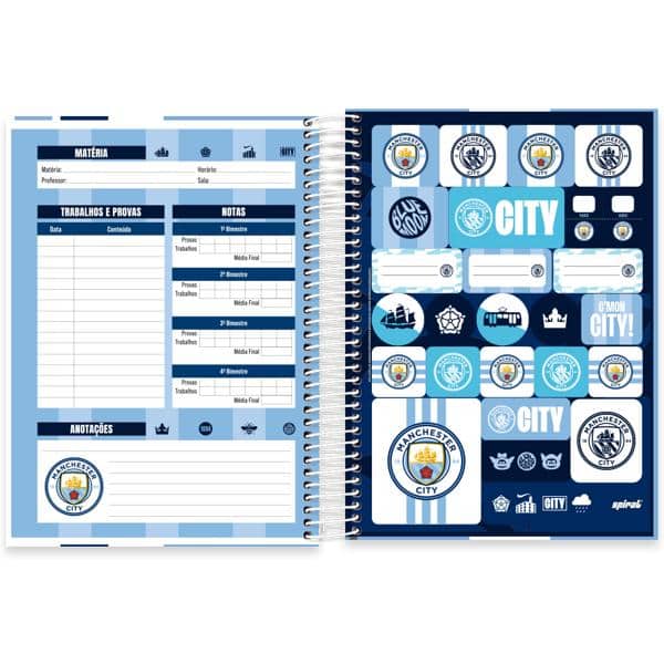 Caderno Universitário Capa Dura, 20 x 1, 320 Folhas, Manchester City, 2640420, Spiral Mc - PT 1 UN
