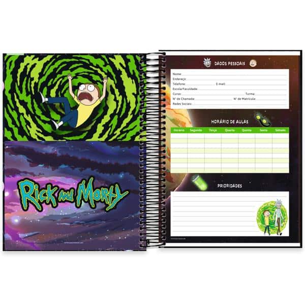 Caderno Universitário Capa Dura, 20 x 1, 320 Folhas, Rick & Morty, 2640475, Spiral Rem - PT 1 UN