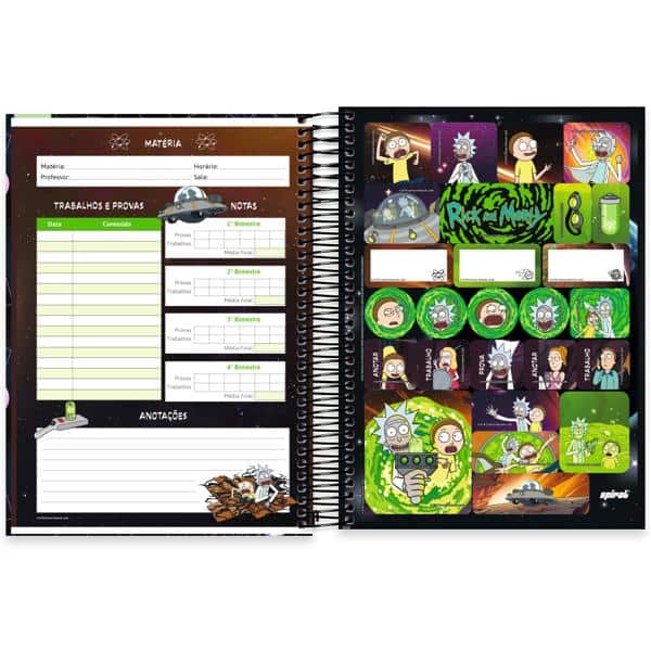 Caderno Universitário Capa Dura, 20 x 1, 320 Folhas, Rick & Morty, 2640475, Spiral Rem - PT 1 UN