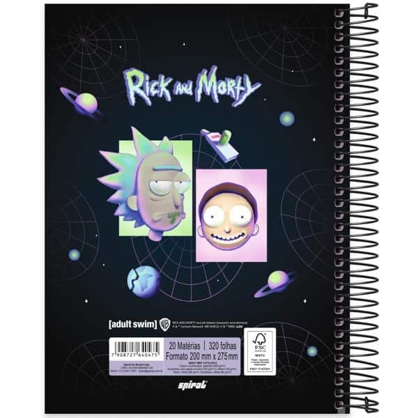 Caderno Universitário Capa Dura, 20 x 1, 320 Folhas, Rick & Morty, 2640475, Spiral Rem - PT 1 UN