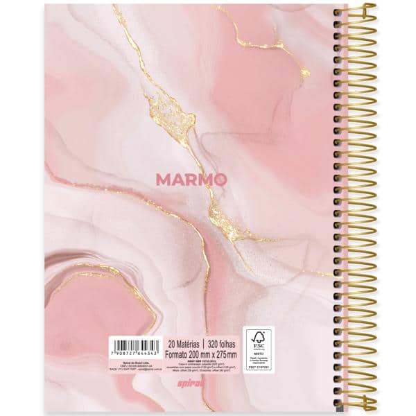 Caderno universitário Capa dura 20 x 1, 320 folhas, Marmo, 2644343, Spiral Mrm - PT 1 UN