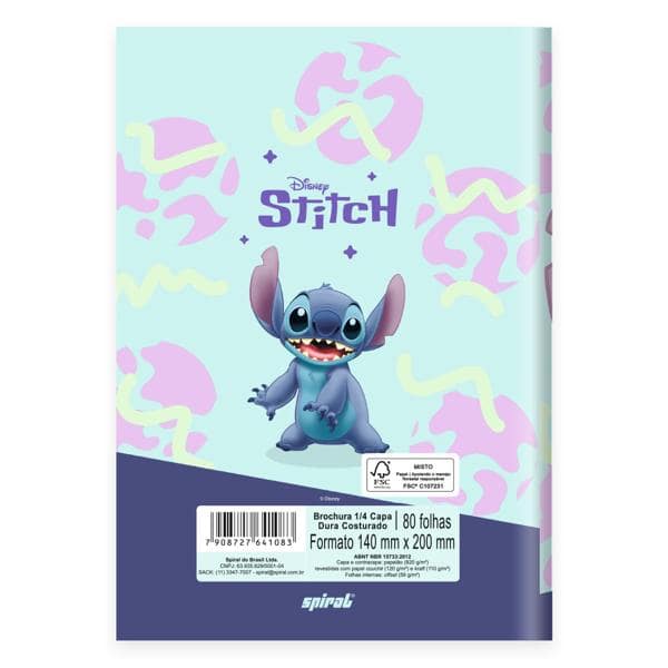 Caderno 1/4, Capa dura, costurado, 80 folhas, Stitch, 2641083, Spiral Ds - PT 1 UN