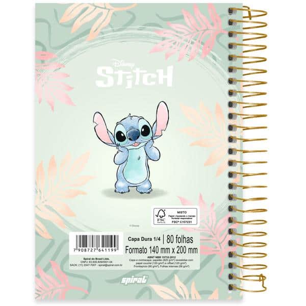 Caderno 1/4, Capa dura, Espiral, 80 folhas, Stitch, 2641199, Spiral Ds - PT 1 UN
