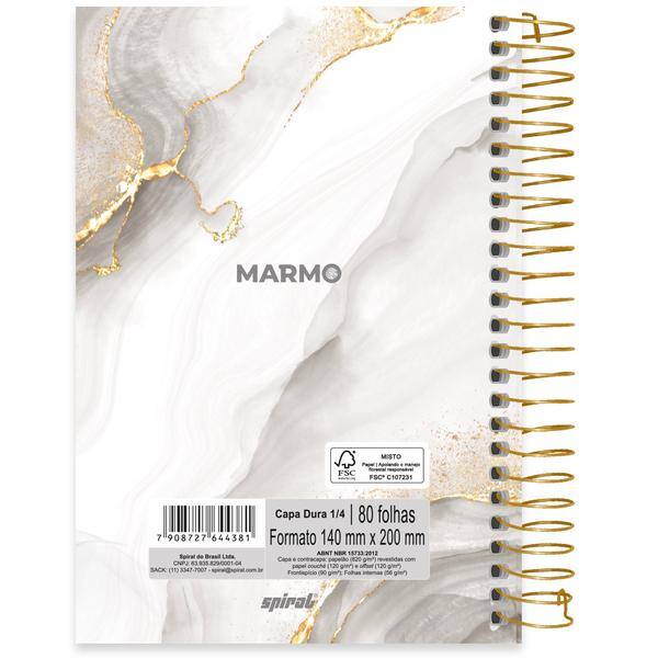 Caderno 1/4 Capa Dura, Espiral, 80 folhas, Marmo, 2644381, Marca Spiral Mrm - PT 1 UN
