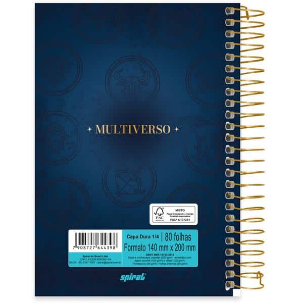 Caderno 1/4 Capa Dura, Espiral, 80 folhas, Multiverso, 2644398, Spiral Mult - PT 1 UN