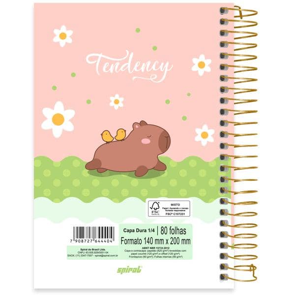 Caderno 1/4 Capa Dura, Espiral, 80 folhas, Capivara, 2644404, Spiral Ten - PT 1 UN