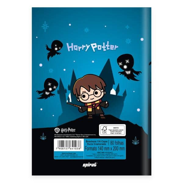 Caderno 1/4 , Capa dura, costurado, 80 folhas, Harry Potter Charms, 2641038, Spiral Hpc - PT 1 UN