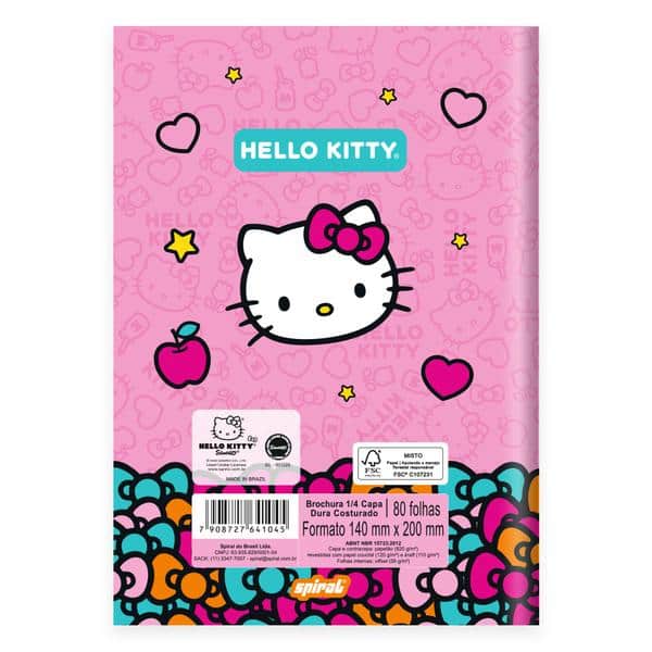 Caderno 1/4 , Capa dura, costurado, 80 folhas, Hello Kitty, 2641045, Spiral Hki - PT 1 UN Caderno 1/4 , Capa dura, costurado, 80 folhas, Hello Kitty, 2641045, Spiral Hki - PT 1 UN