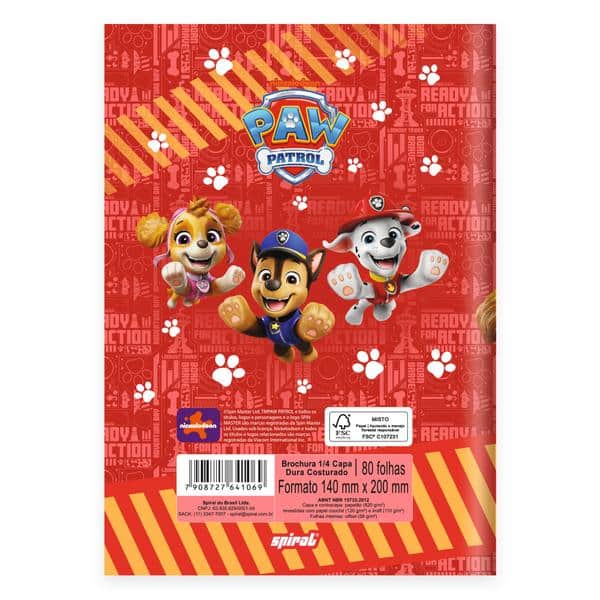 Caderno 1/4, Capa dura, costurado, 80 folhas, Patrulha Canina, 2641069, Spiral Ptc - PT 1 UN Caderno 1/4, Capa dura, costurado, 80 folhas, Patrulha Canina, 2641069, Spiral Ptc - PT 1 UN