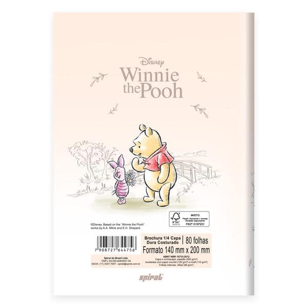 Caderno 1/4, Capa dura, costurado, 80 folhas, Ursinho Pooh, 2644756, Spiral Pooh - PT 1 UN Caderno 1/4, Capa dura, costurado, 80 folhas, Ursinho Pooh, 2644756, Spiral Pooh - PT 1 UN