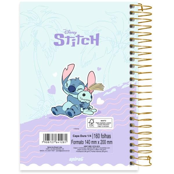 Caderno 1/4, Capa Dura, Espiral, 160 Folhas, Stitch, Spiral - PT 1 UN