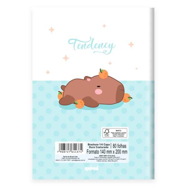 Caderno 1/4, Capa dura, costurado, 80 folhas, Capivara, 2644374, Spiral Ten - PT 1 UN Caderno 1/4, Capa dura, costurado, 80 folhas, Capivara, 2644374, Spiral Ten - PT 1 UN