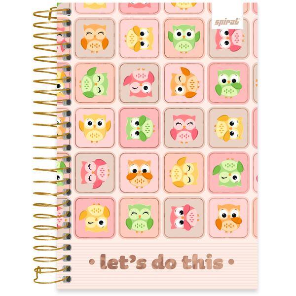 Caderno 1/4, Capa Dura, Espiral, 160 folhas, Corujinhas, 2644411, Spiral Cor - PT 1 UN