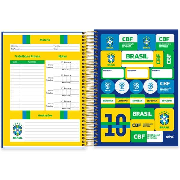 Caderno Universitário Capa Dura, 20x1, 320 folhas, CBF Brasão, 2647238, Spiral CBF - PT 1 UN