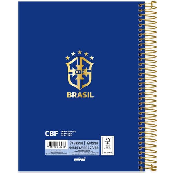 Caderno Universitário Capa Dura, 20x1, 320 folhas, CBF Brasão, 2647238, Spiral CBF - PT 1 UN