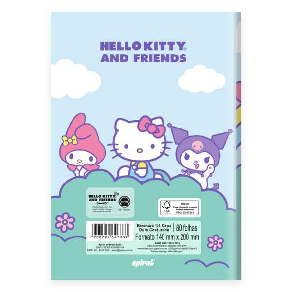 Caderno 1/4, Capa dura, costurado, 80 folhas, Hello Kitty e Amigos, 2647337, Spiral Hka - PT 1 UN Caderno 1/4, Capa dura, costurado, 80 folhas, Hello Kitty e Amigos, 2647337, Spiral Hka - PT 1 UN
