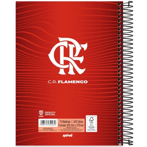 Caderno Universitário Capa Dura, 15 x 1, 240 Folhas, Flamengo, 2640239, Spiral Fla - PT 1 UN