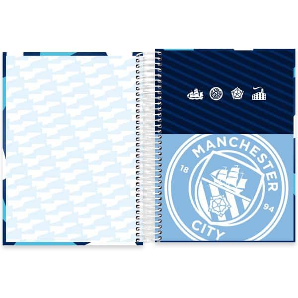 Caderno universitário capa dura, 15x1 240 folhas, Manchester City, 2640284, Spiral Mc - PT 1 UN