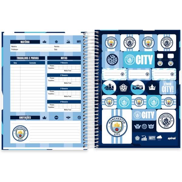 Caderno universitário capa dura, 15x1 240 folhas, Manchester City, 2640284, Spiral Mc - PT 1 UN