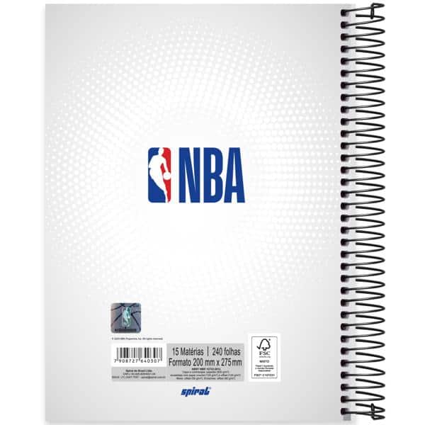 Caderno Universitário Capa Dura, 15 x 1, 240 folhas, NBA, 2640307, Spiral Nba - PT 1 UN