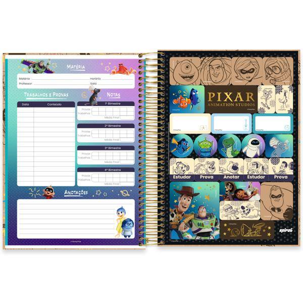 Caderno Universitário Capa Dura, 15 x 1, 240 Folhas, Pixar, 2640314, Spiral Px - PT 1 UN