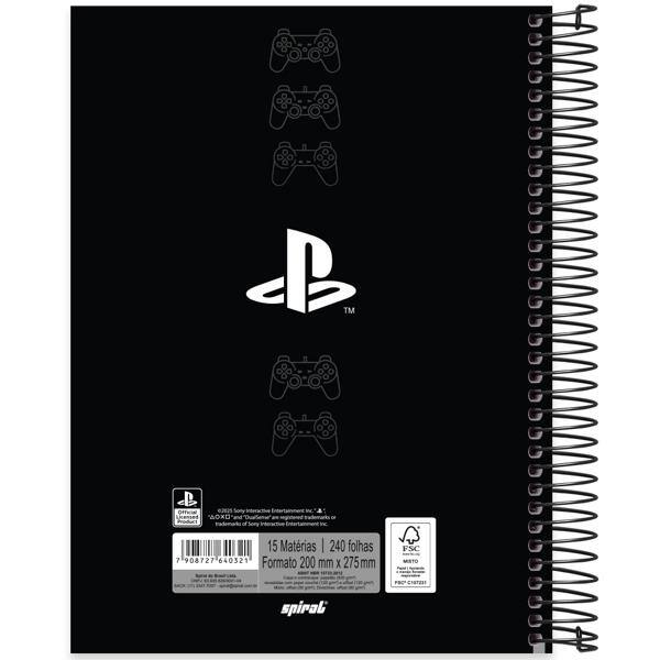 Caderno universitário capa dura, 15x1 240 folhas, Playstation, 2640321, Spiral Ps - PT 1 UN