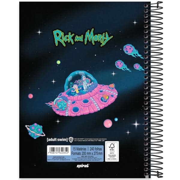 Caderno Universitário Capa Dura, 15 x 1, 240 folhas, Rick & Morty, 2640352, Spiral Rem - PT 1 UN