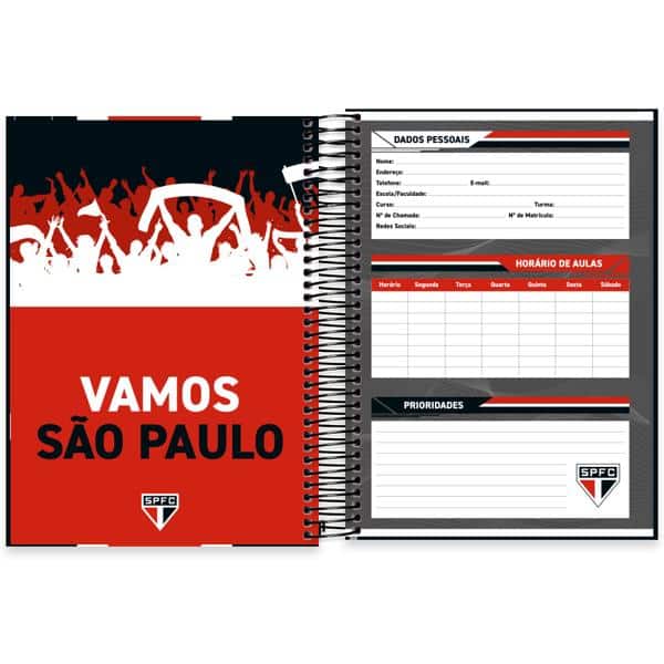 Caderno Universitário Capa Dura, 15 x 1, 240 folhas, São Paulo, 2640369, Spiral SPFC - PT 1 UN