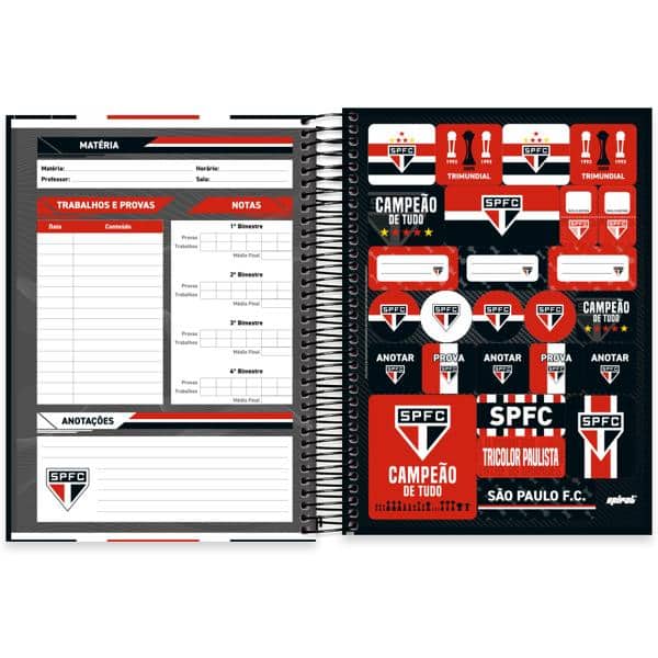 Caderno Universitário Capa Dura, 15 x 1, 240 folhas, São Paulo, 2640369, Spiral SPFC - PT 1 UN