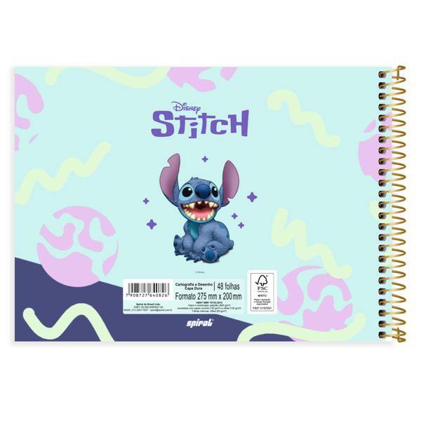 Caderno de cartografia e desenho, Capa Dura, 48 folhas, Stitch, 2640826, Spiral Ds - PT 1 UN
