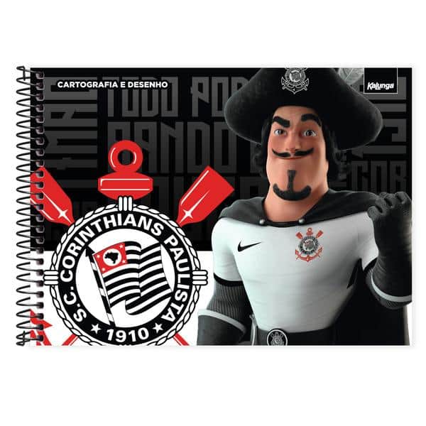 Caderno Cartografia e Desenho Capa Dura 48 Folhas, Corinthians, 2640727, Spiral Sccp - PT 1 UN