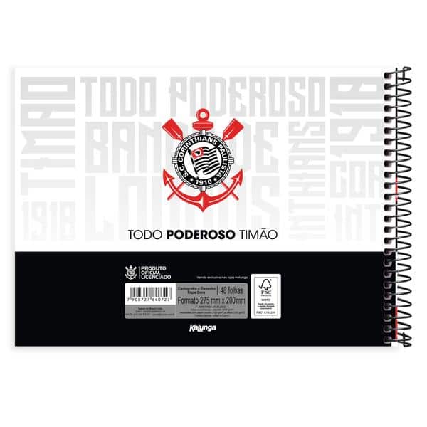 Caderno Cartografia e Desenho Capa Dura 48 Folhas, Corinthians, 2640727, Spiral Sccp - PT 1 UN