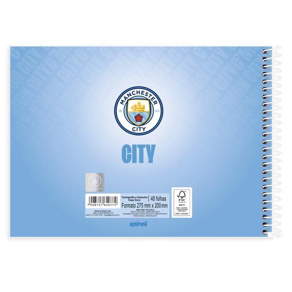 Caderno de cartografia e desenho, Capa dura, 48 folhas, Manchester City, 2640772, Spiral - PT 1 UN