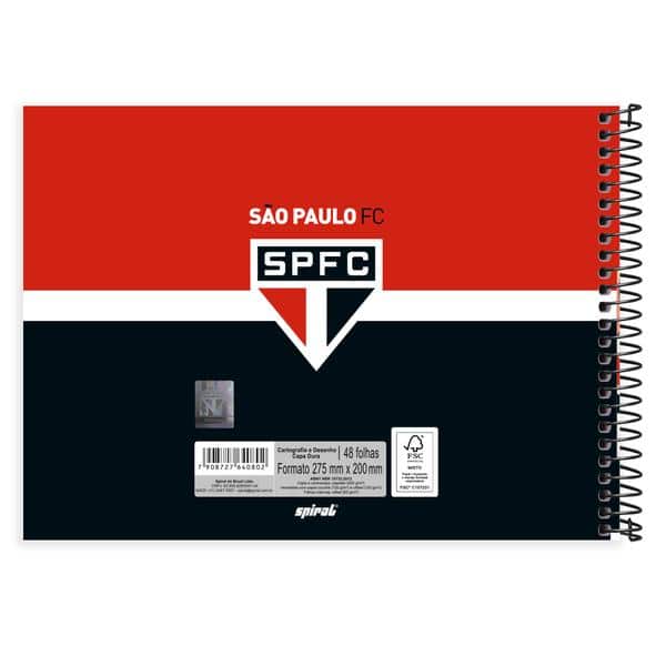 Caderno de cartografia e desenho, Capa dura, 48 folhas, São Paulo, 2640802, Spiral SPFC - PT 1 UN