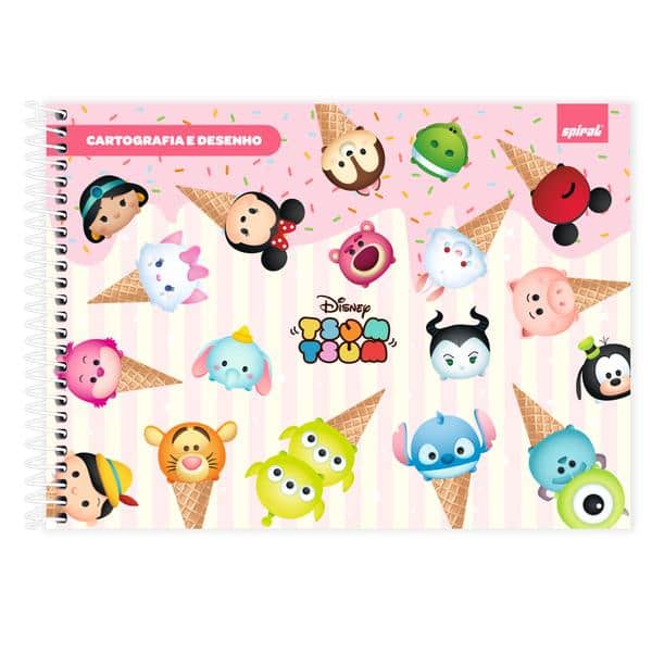 Caderno Cartografia e Desenho Capa Dura 48 Folhas, Disney Tsum Tsum, 2640833, Spiral Tsum - PT 1 UN