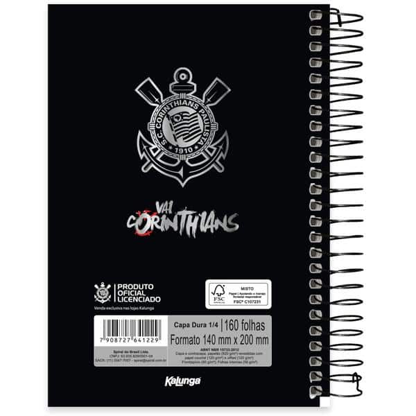 Caderno 1/4, Capa dura, espiral, 160 folhas, Corinthians, 2641229, Spiral Sccp - PT 1 UN Caderno 1/4, Capa dura, espiral, 160 folhas, Corinthians, 2641229, Spiral Sccp - PT 1 UN
