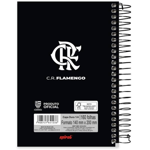 Caderno 1/4, Capa dura, espiral, 160 folhas, Flamengo, 2641236, Spiral Fla - PT 1 UN Caderno 1/4, Capa dura, espiral, 160 folhas, Flamengo, 2641236, Spiral Fla - PT 1 UN