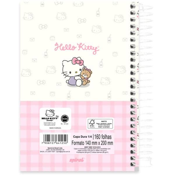 Caderno 1/4, Capa dura, espiral, 160 folhas, Hello Kitty, 2641250, Spiral Hki - PT 1 UN